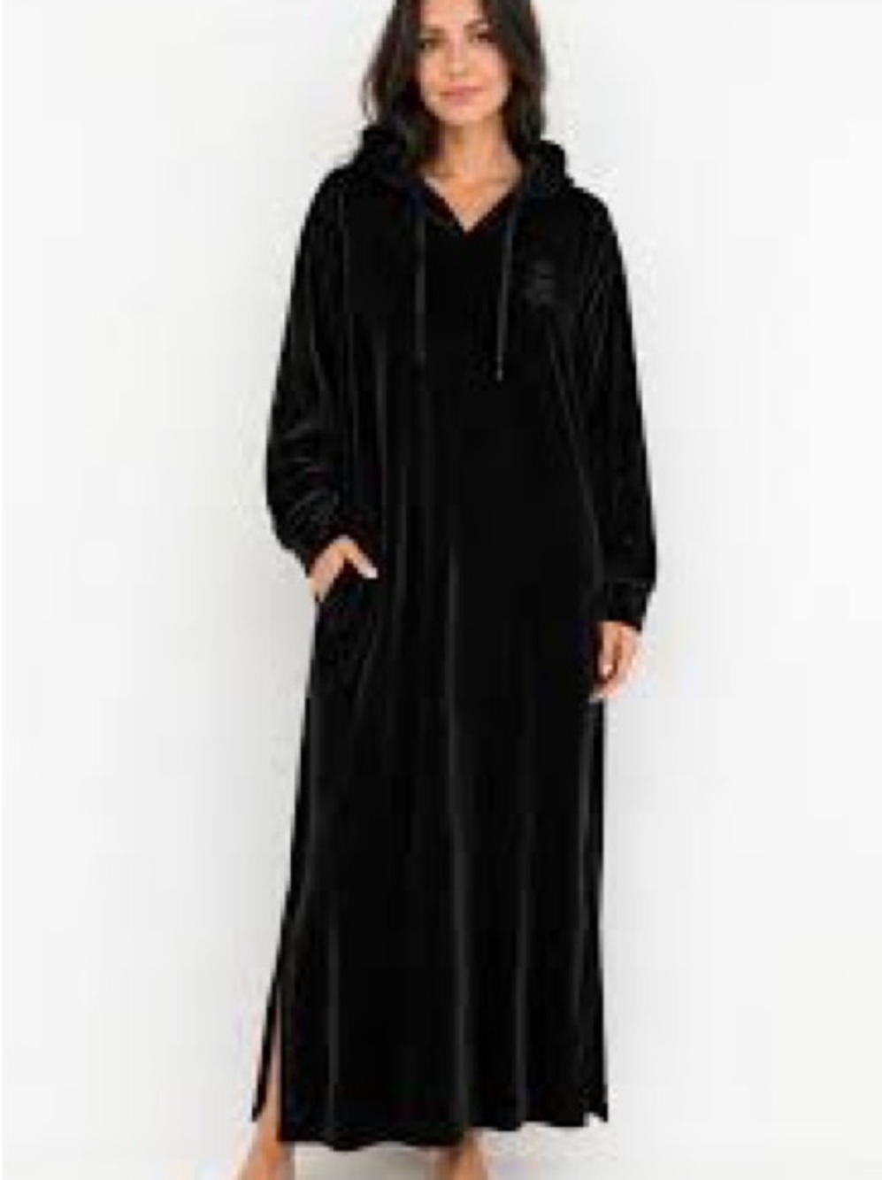 Lauren Ralph Lauren Black Velvet Hooded Maxi Nightgown Size M Loungwear